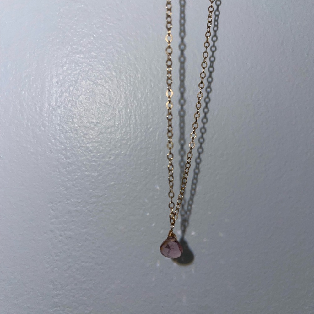 Elegant Gold Necklace with Pink Pendant 16 inch